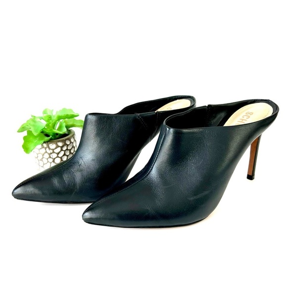 SCHUTZ Point Toe Leather Mules Stiletto High Heels Black Leather Size 7.5 - Picture 3 of 9